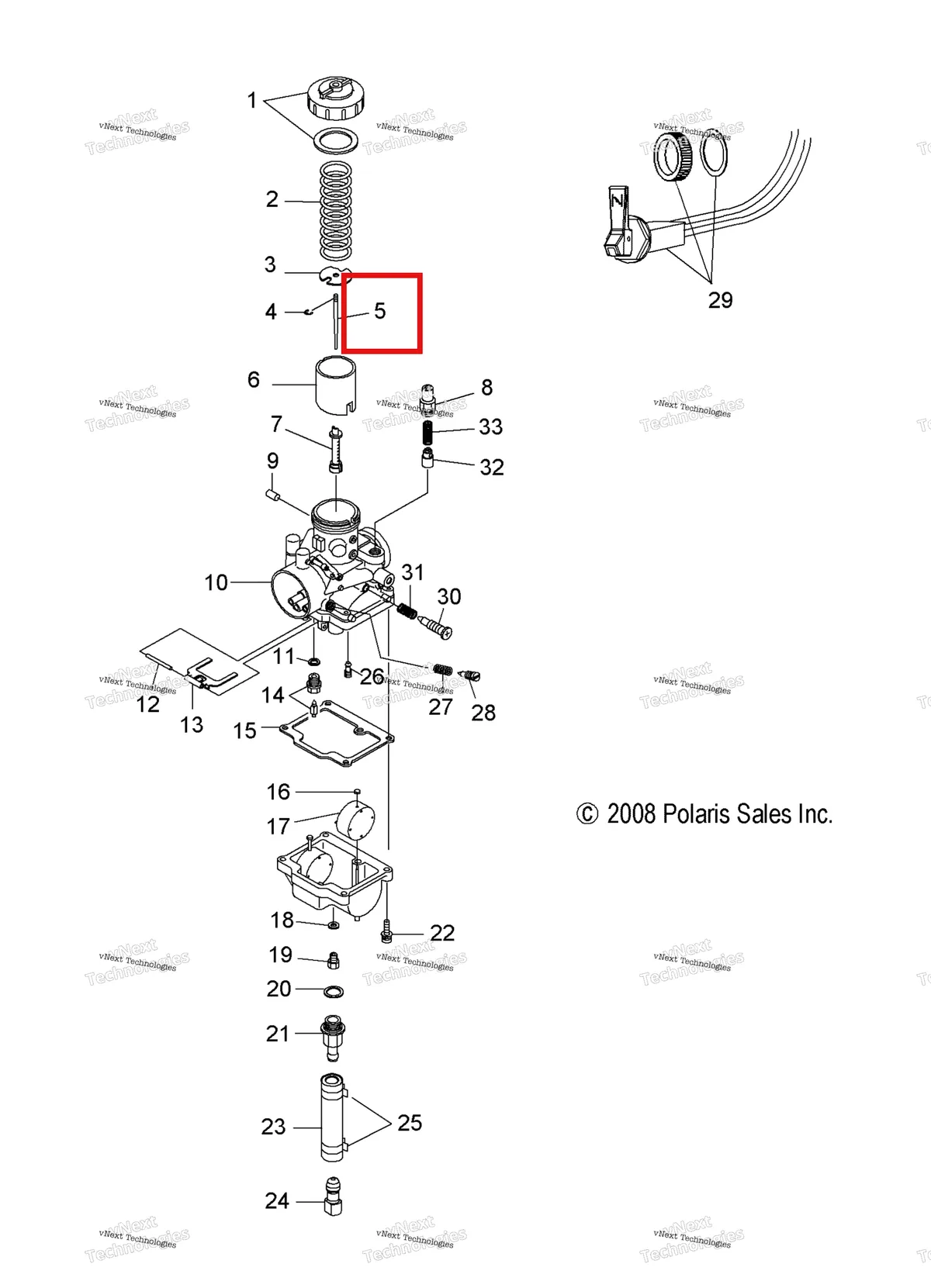Деталь 3130423 (Игольчатый жиклёр Polaris Widetrak LX (2006) (3130423)) на схеме узла Engine, Carburetor & Choke