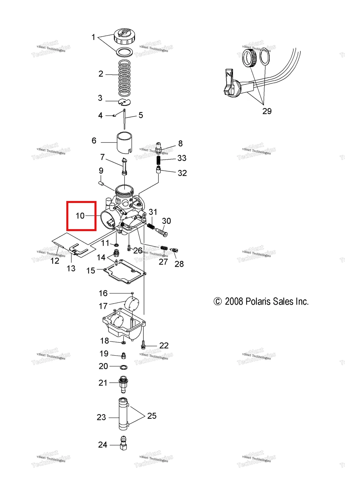 Деталь 3130711 (CARBURETOR включает 1 20,24 32 Polaris Widetrak LX (2006) (3130711)) на схеме узла Engine, Carburetor & Choke