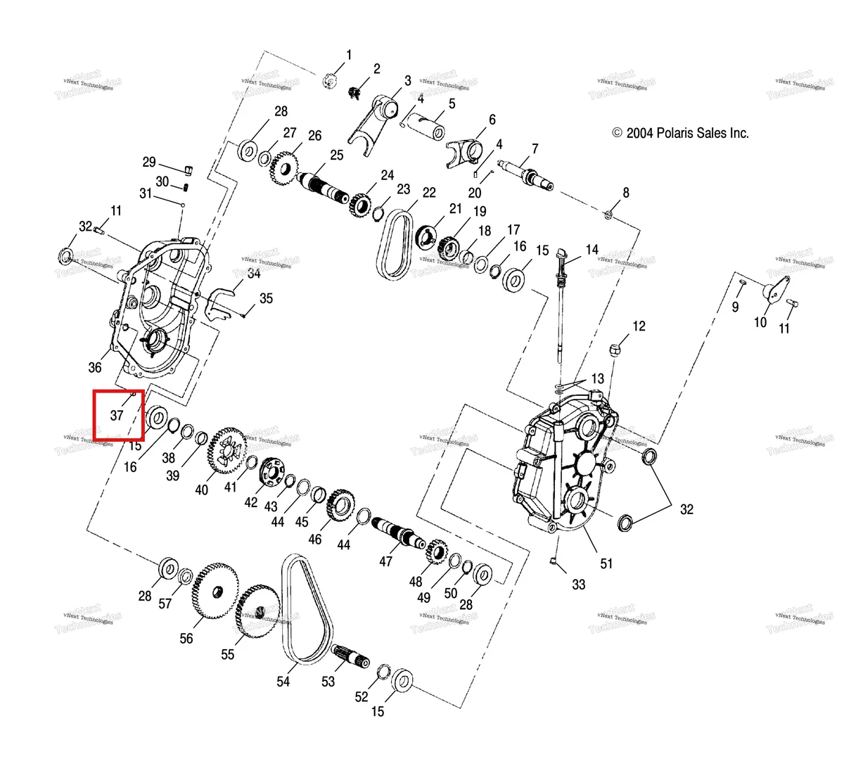 Деталь 3233021 (Труба KNOCK Polaris Widetrak LX (2006) (3233021)) на схеме узла Gearcase /Be