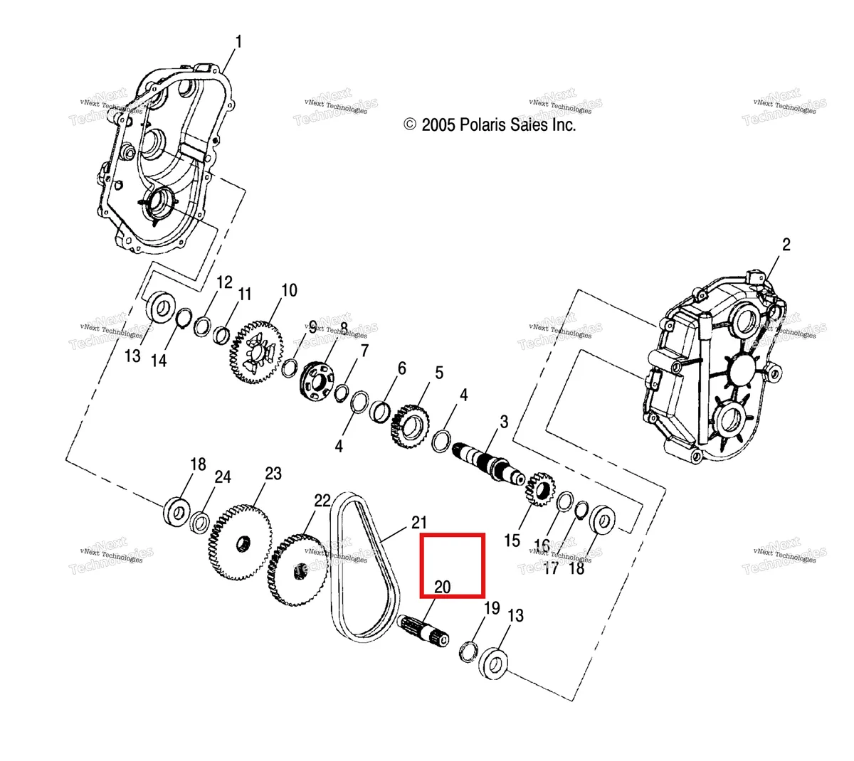 Деталь 3233099 (Шайба Polaris Widetrak LX (2006) (3233099)) на схеме узла Gearcase (4997559755B10)