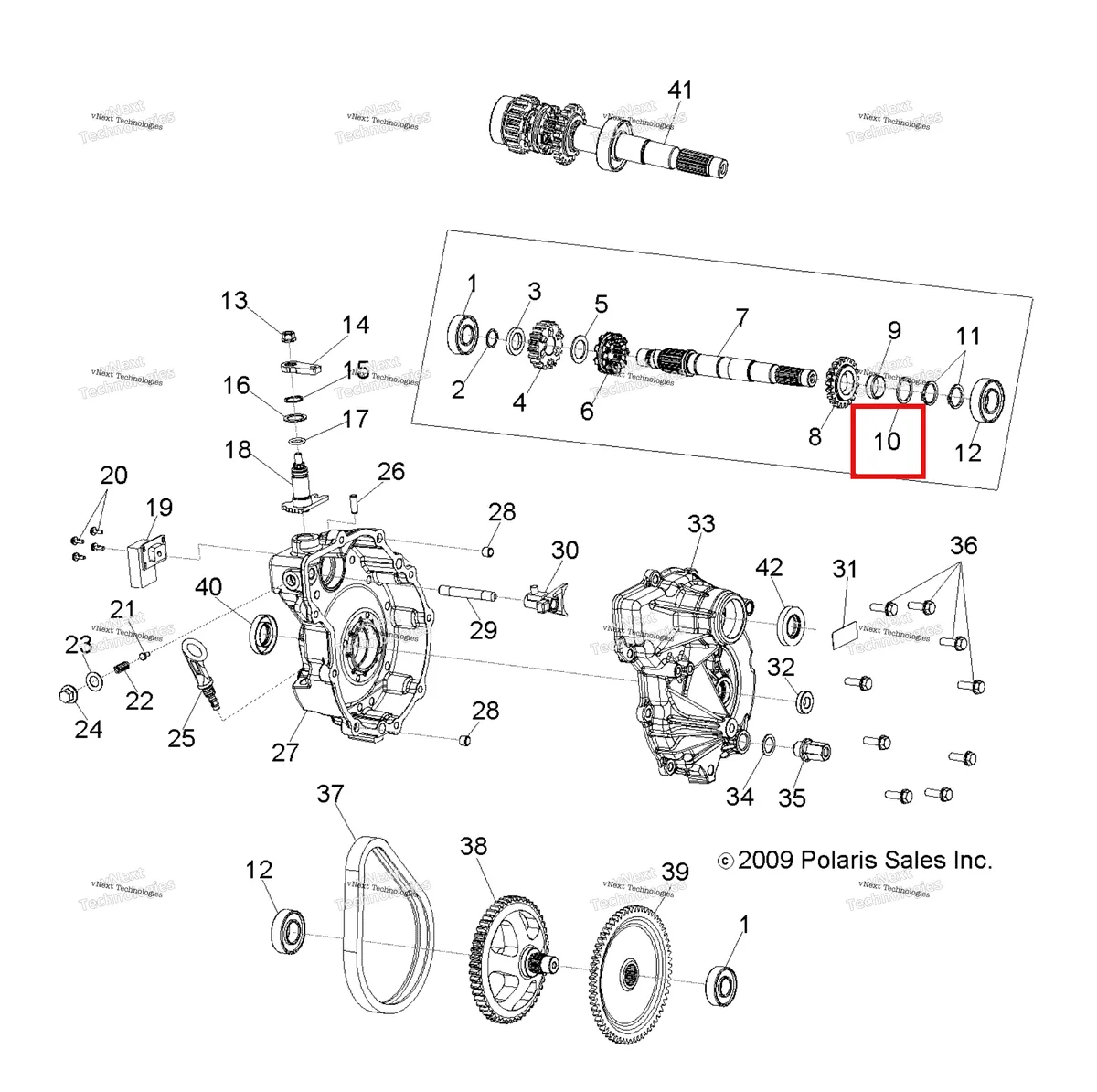 Деталь 3233105 (Шайба Polaris Widetrak LX (2006) (3233105)) на схеме узла Drive Train, Main Gearcase