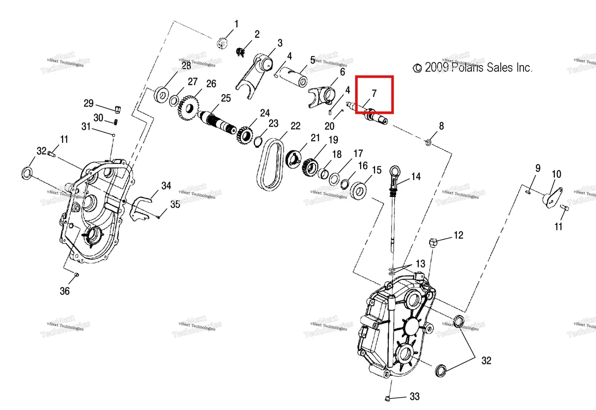 Деталь 3233403 (Вал переключения Polaris Widetrak LX (2006) (3233403)) на схеме узла Drive Train, Gearcase (49Snowdrivetrain10widelx)