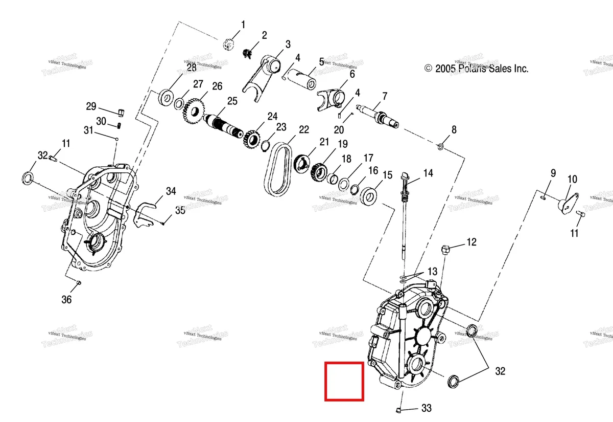 Деталь 3233406 (Дефлектор масляный Polaris Widetrak LX (2006) (3233406)) на схеме узла Gearcase (4997559755B09)