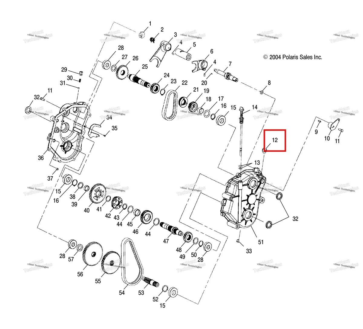 Деталь 3233410 (Выключатель Polaris Widetrak LX (2006) (3233410)) на схеме узла Gearcase /Be