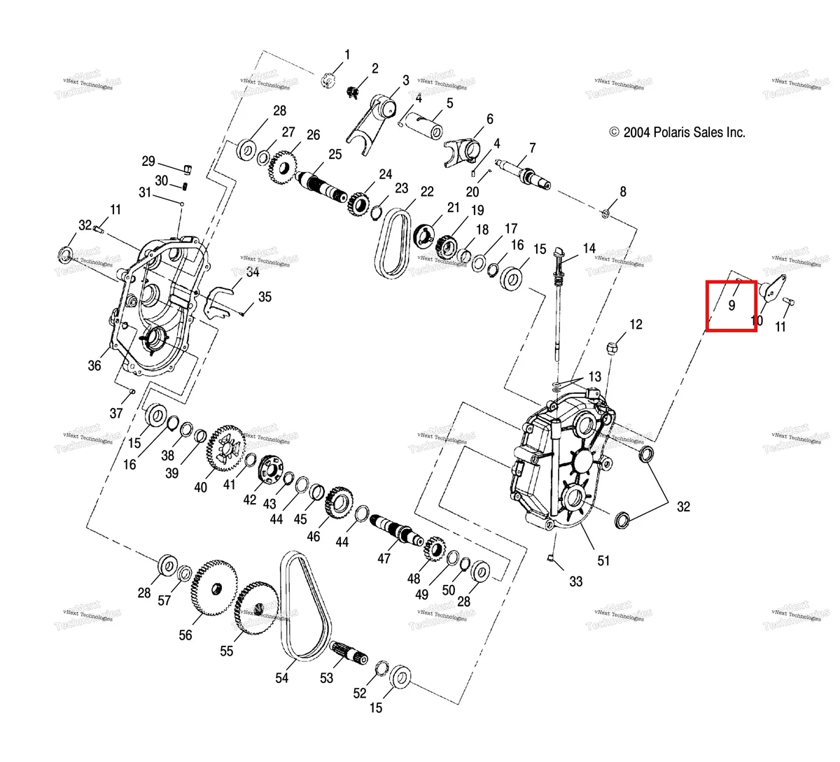 Деталь 3233414 (Ключ 3/16 × 1/4 Polaris Widetrak LX (2006) (3233414)) на схеме узла Gearcase /Be