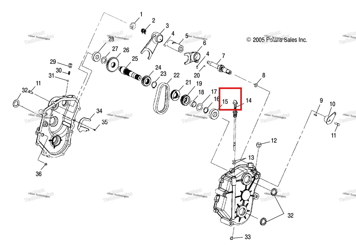 Деталь 3233416 (Проставка Polaris Widetrak LX (2006) (3233416)) на схеме узла Gearcase (4997559755B09)