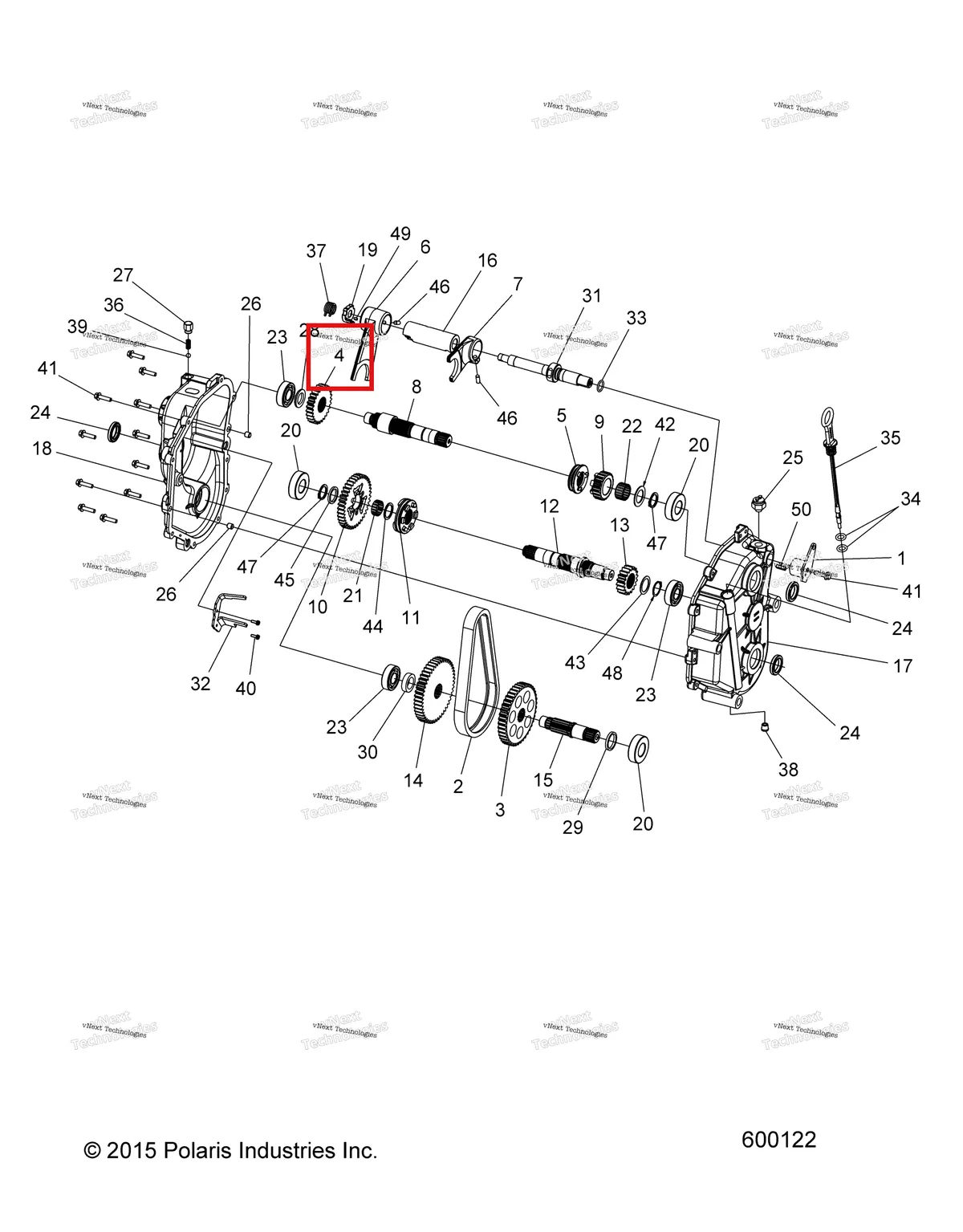 Деталь 3233419 (Шестерня 27 T Polaris Widetrak LX (2006) (3233419)) на схеме узла Drive Train, Gearcase