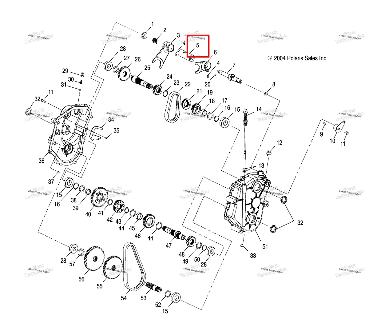 Деталь 3233504 (Переключения барабан WDT Polaris Widetrak LX (2006) (3233504)) на схеме узла Gearcase /Be