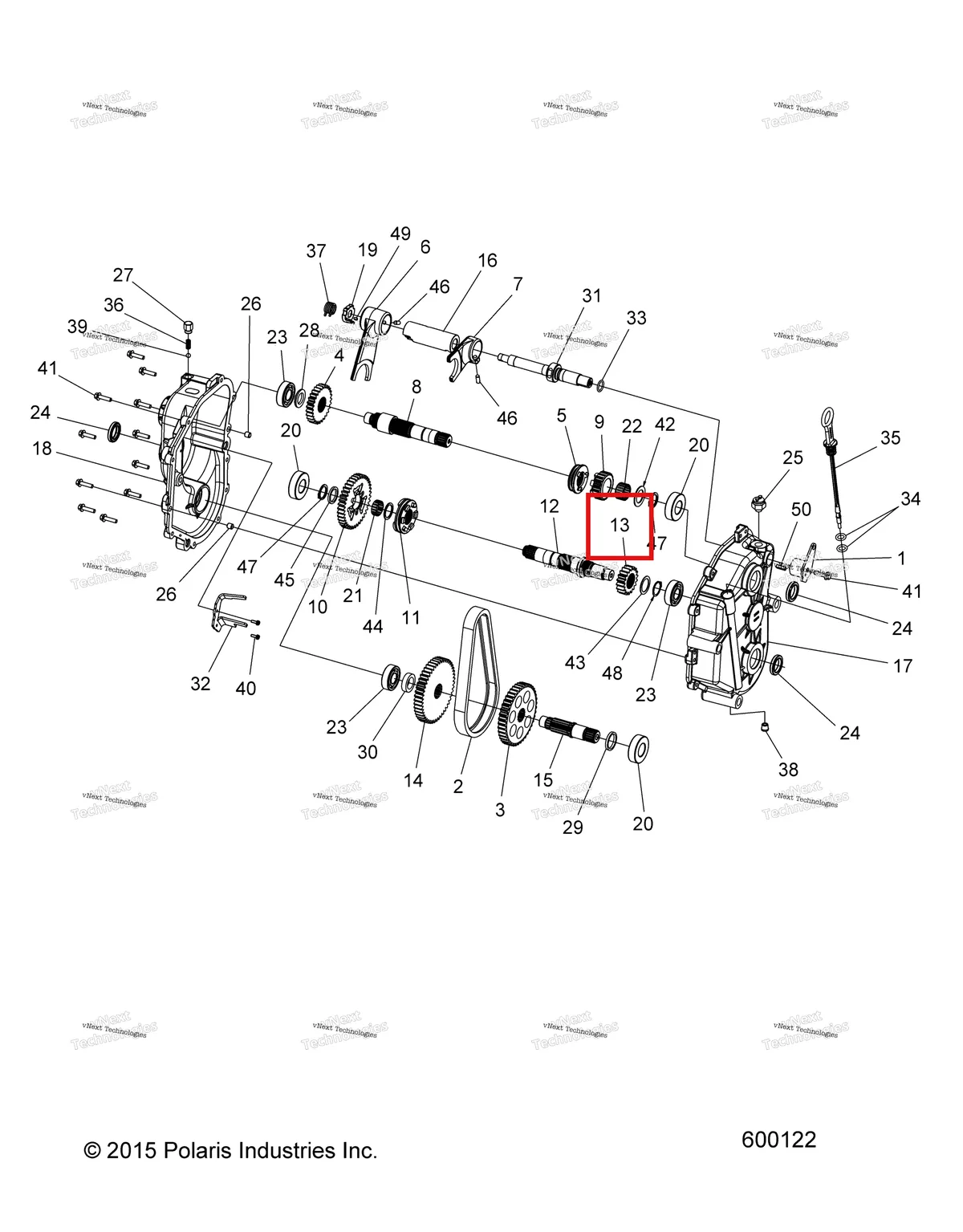 Деталь 3233515 (Шестерня 18 T Polaris Widetrak LX (2006) (3233515)) на схеме узла Drive Train, Gearcase