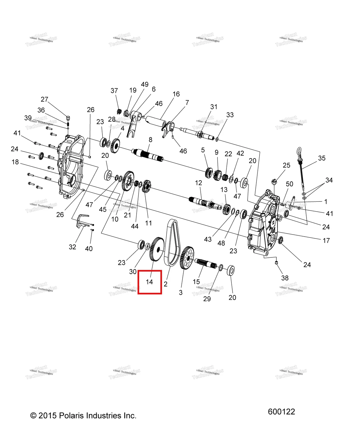 Деталь 3233518 (Шестерня 47 T Polaris Widetrak LX (2006) (3233518)) на схеме узла Drive Train, Gearcase