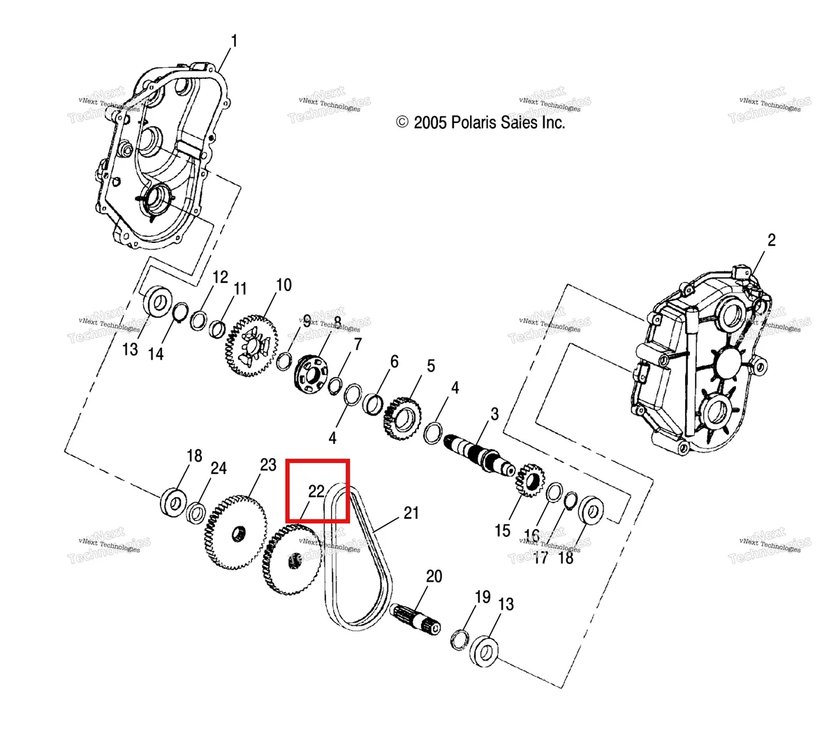 Деталь 3233519 (Звёздочка 41 T 15 T шлиц Polaris Widetrak LX (2006) (3233519)) на схеме узла Drive Train, Gearcase (4997559755B10)
