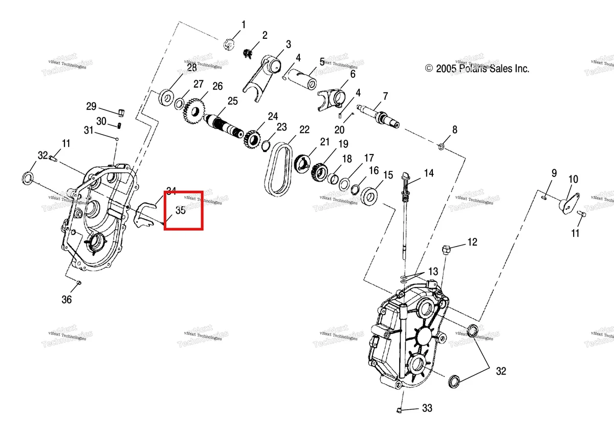 Деталь 3234173 (Фиксатор EXTEN 750 9/16 шестигранный Polaris Widetrak LX (2006) (3234173)) на схеме узла Gearcase (4997559755B09)