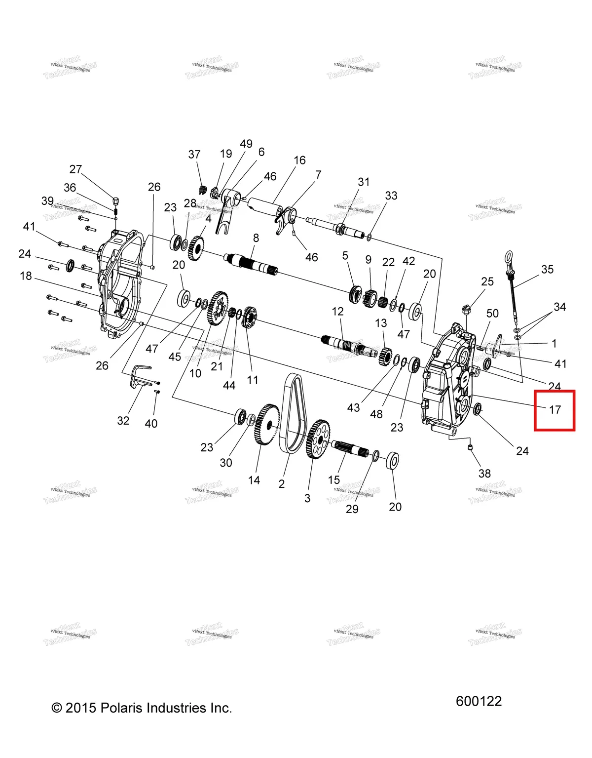 Деталь 3234174 (GEARCASE левый Polaris Widetrak LX (2006) (3234174)) на схеме узла Drive Train, Gearcase