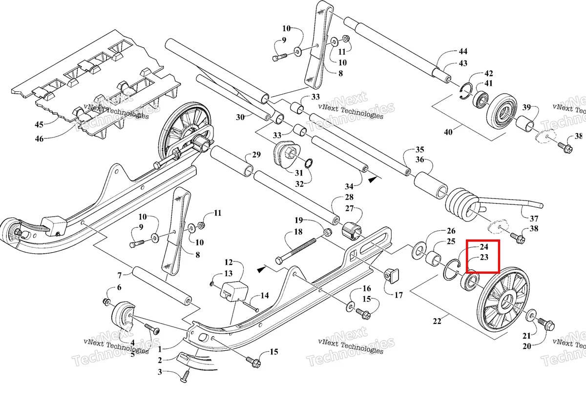 Деталь 3604-033 на схеме узла 2026 Ski-Doo MXZ 120 Rear Suspension Arm