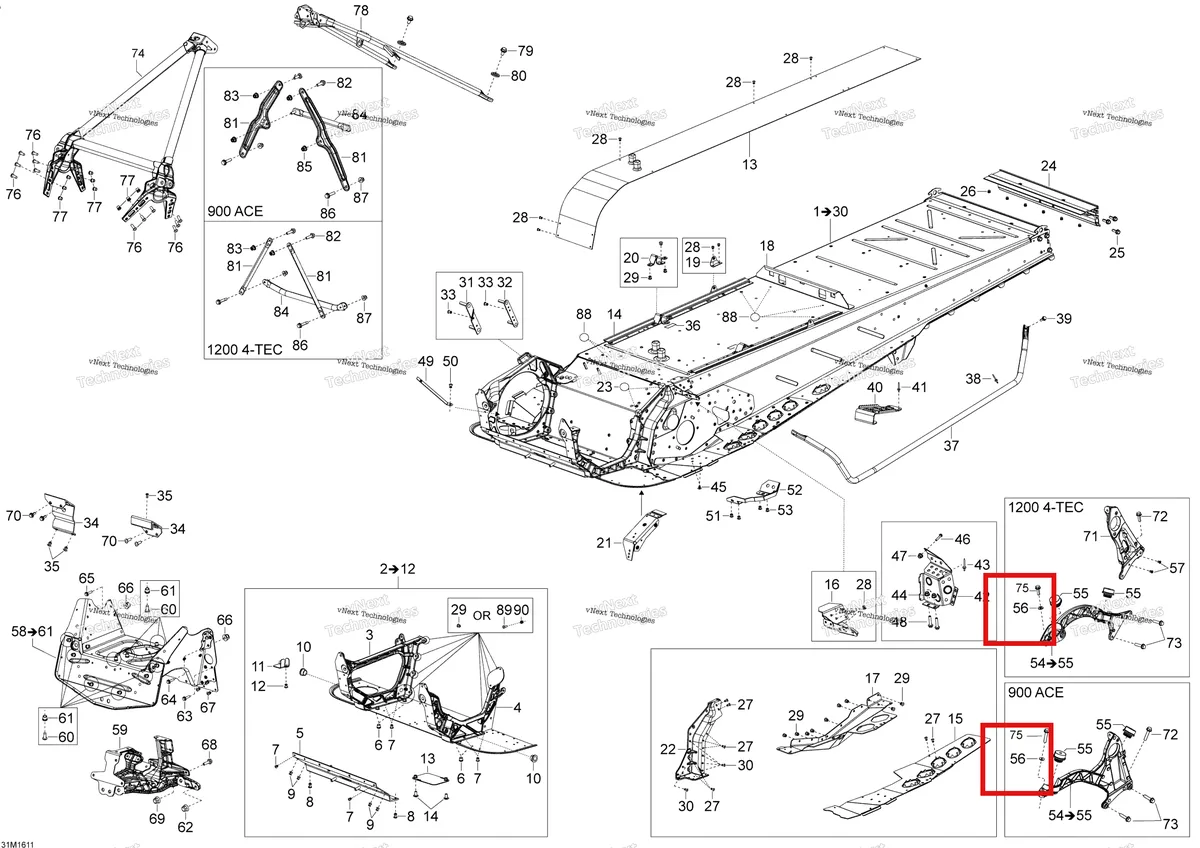 Деталь 36087 (Заклёпка Ski-Doo Expedition LE 1200 4-TEC (2015) (36087)) на схеме узла 2016 Ski-Doo EXPEDITION - LE-SE 4-STROKE Frame