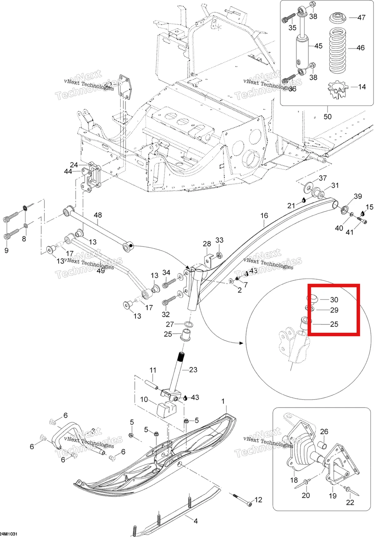 Деталь 371910400 (Пружинное стопорное кольцо) на схеме узла 2010 Ski-Doo Skandic SUV 550F Front Suspension And Ski