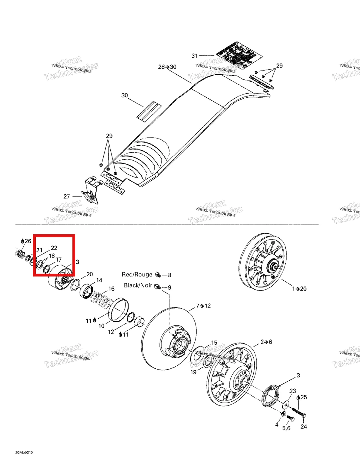 Деталь 371911000 (Деталь Half Key) на схеме узла 2003 Ski-Doo Grand Touring 500/600/700 Driven Pulley