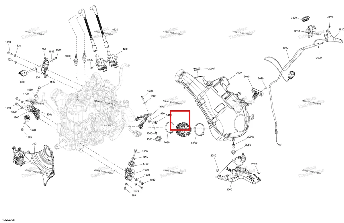 Деталь 389804300 (Пружинное стопорное кольцо) на схеме узла 2027 Ski-Doo BACKCOUNTRY - SPORT - 600 EFI - UBVA - Neo Yellow - 16X146X2.0P Track Engine - System