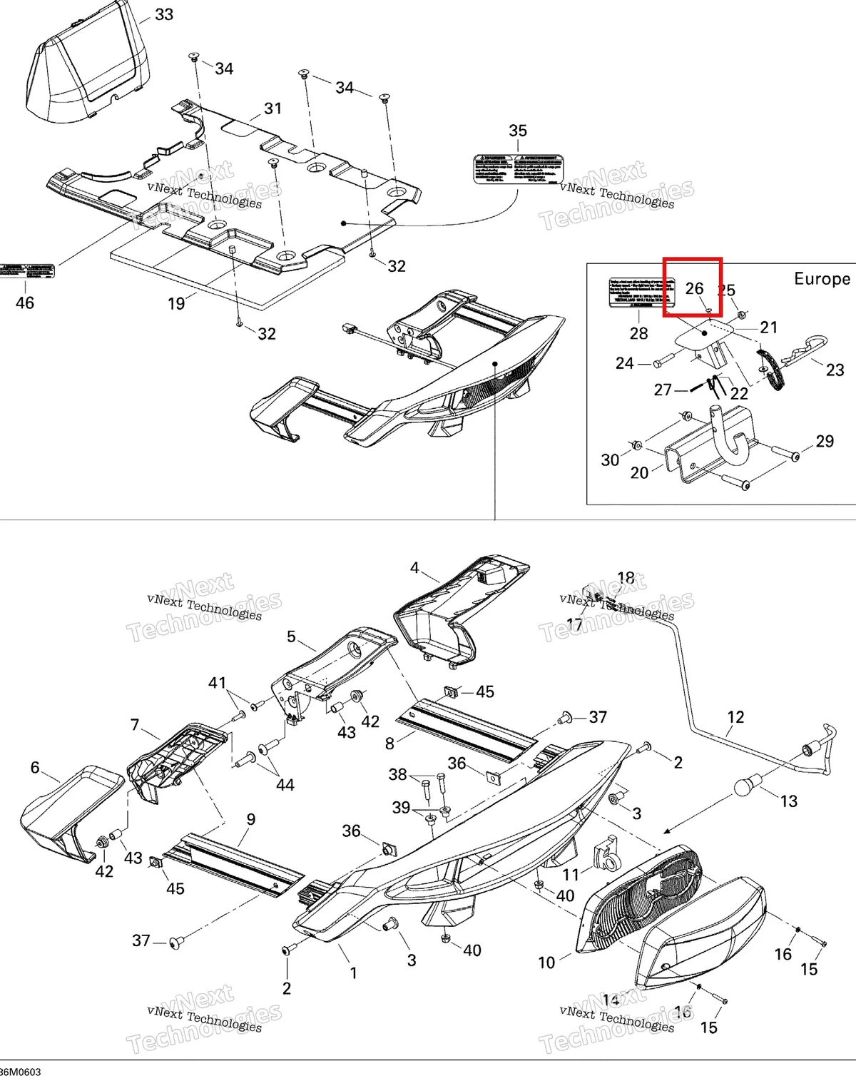 Деталь 390409400 (заклёпка) на схеме узла 2006 Ski-Doo GTX 380F Luggage Rack