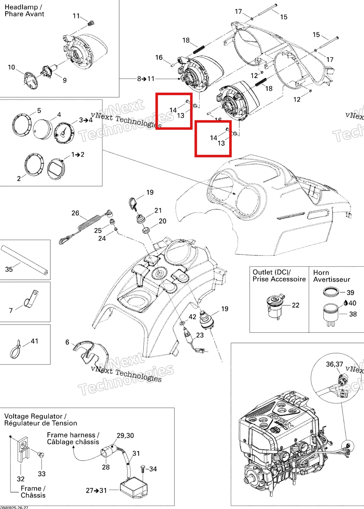 Деталь 390906200 (заклёпка) на схеме узла 2009 Ski-Doo Skandic Tundra LT 550F Electrical Accessories