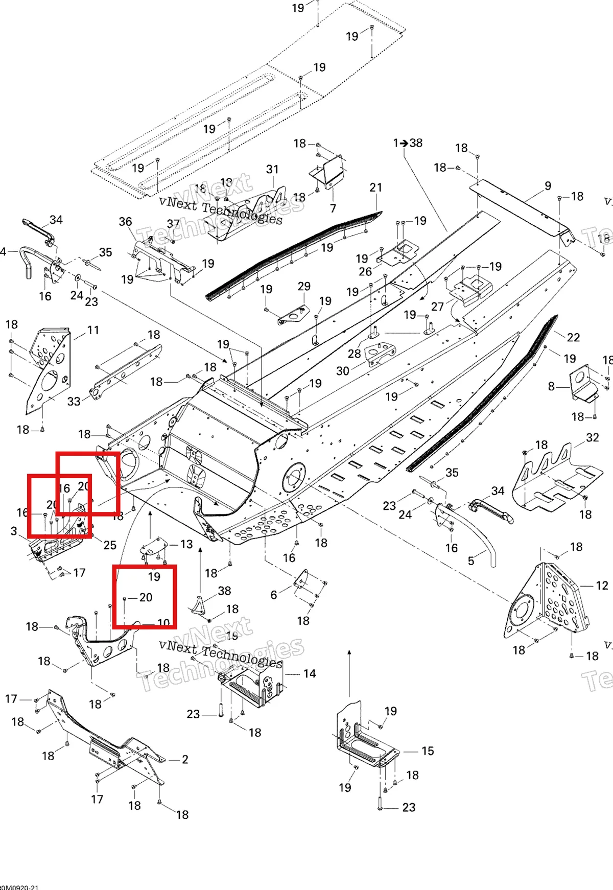 Деталь 390910300 (Деталь Rivet Henrob) на схеме узла 2009 Ski-Doo GSX Fan Frame