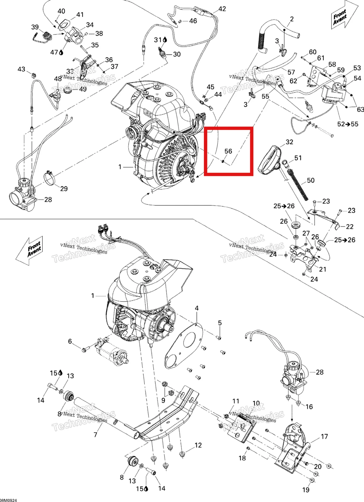 Деталь 394001900 (Деталь External Tooth Lock Washer) на схеме узла 2009 Ski-Doo Skandic Tundra Engine And Engine Support