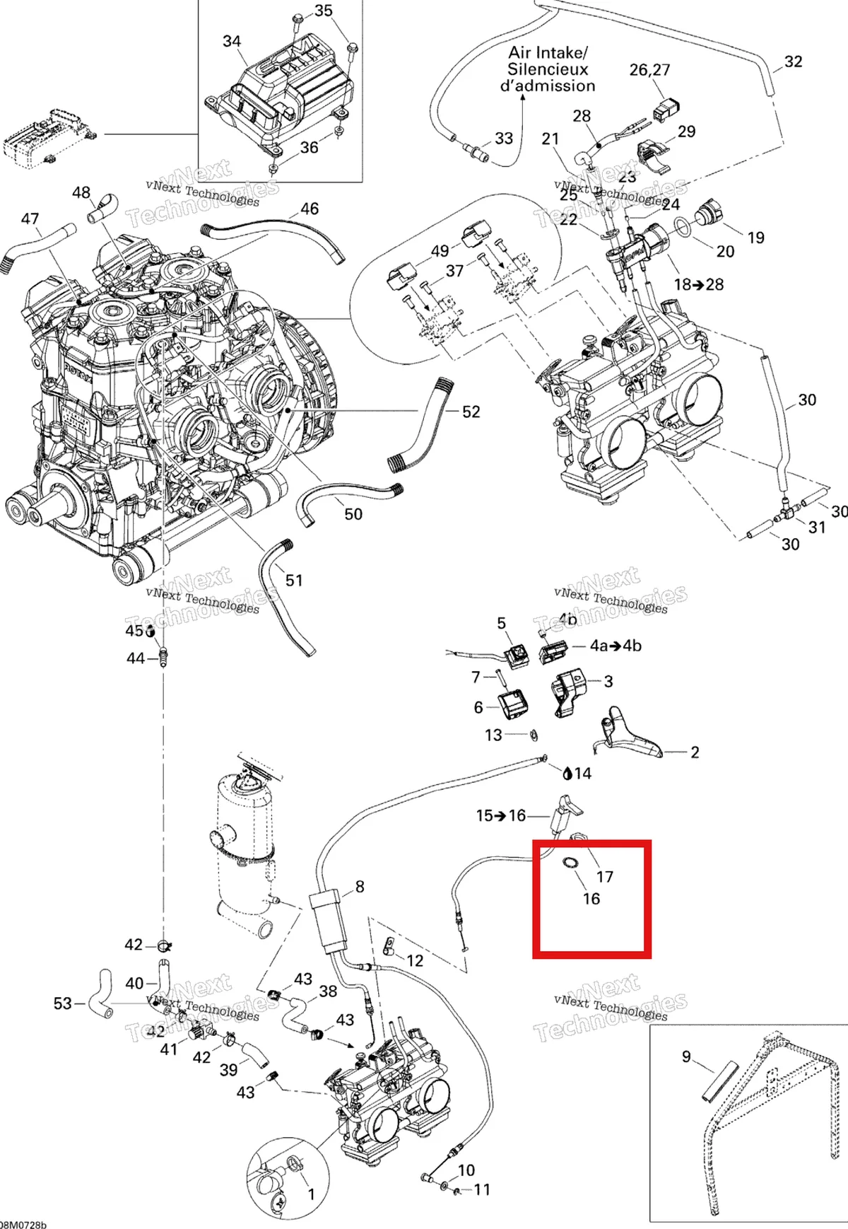 Деталь 394103300 (Гровер) на схеме узла 2007 Ski-Doo Summit X Engine 2