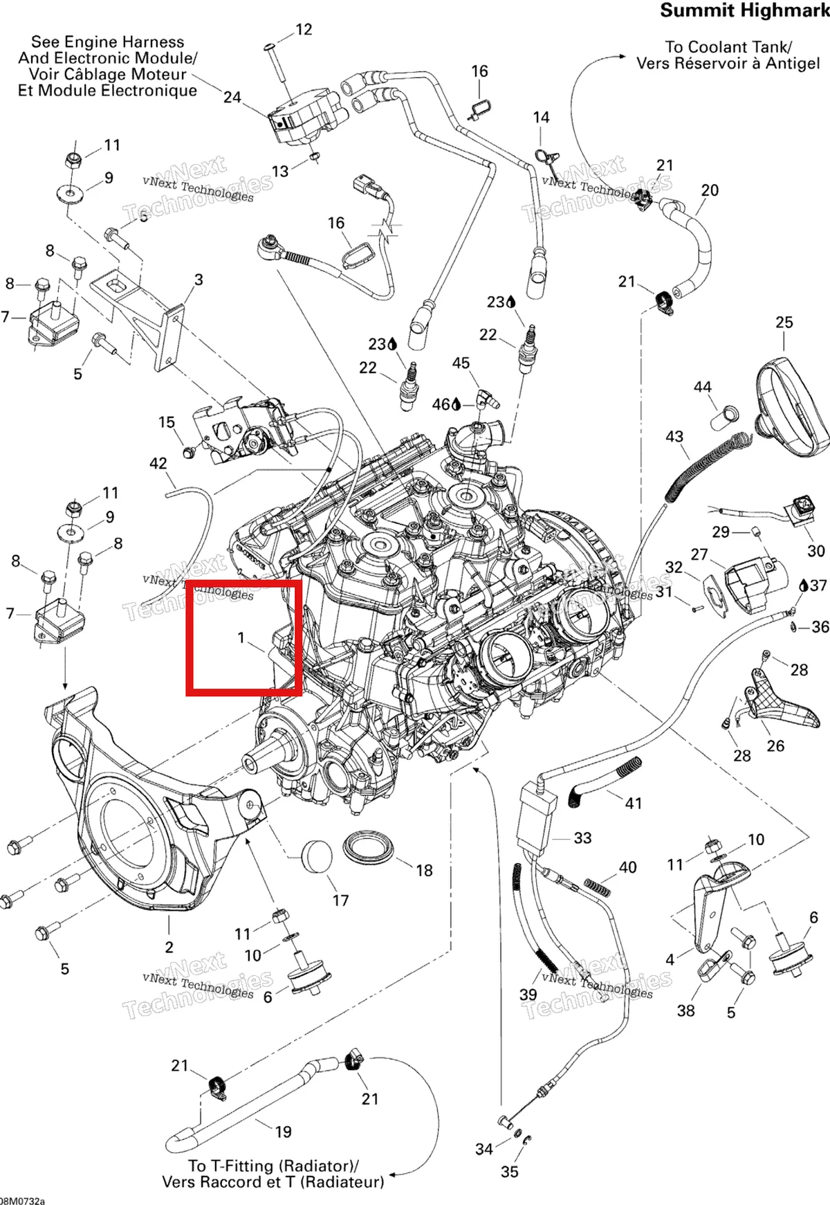 Деталь 400101122 на схеме узла 2007 Ski-Doo Summit Highmark & Highmark X 1000 SDI Engine Highmark