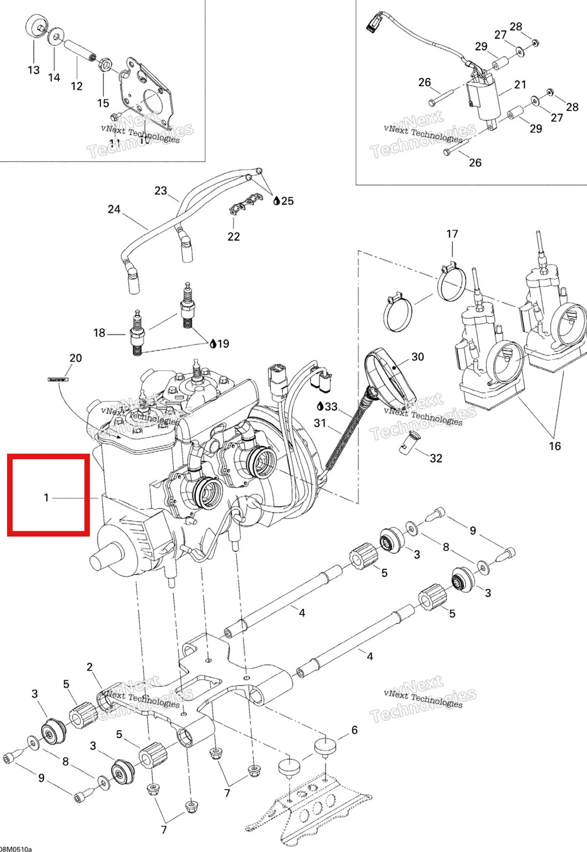 Деталь 400409435 на схеме узла 2005 Ski-Doo MX Z X 440 Racing Engine 1