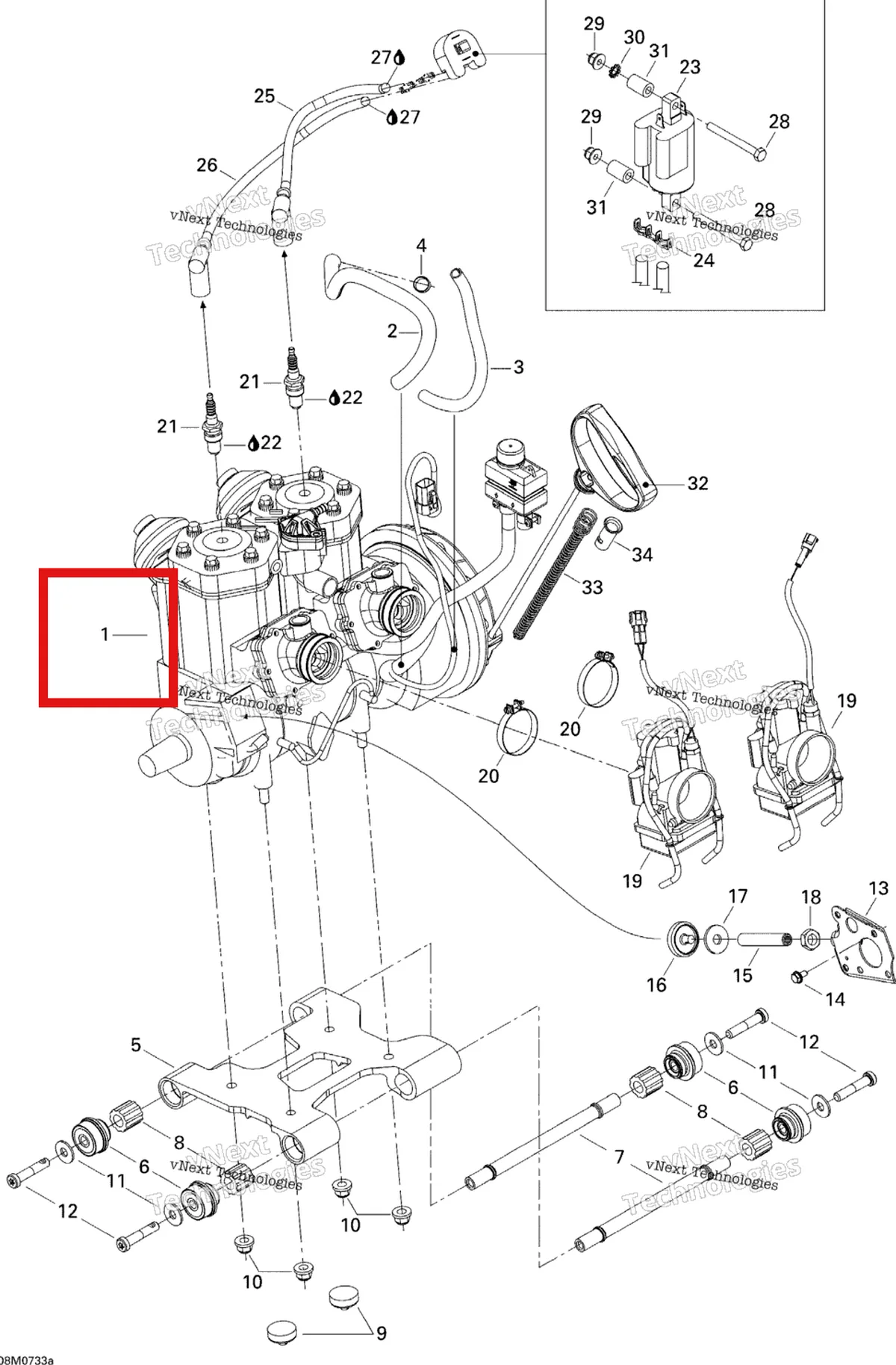 Деталь 400409438 на схеме узла 2007 Ski-Doo MX Z 440X Racing Engine 1