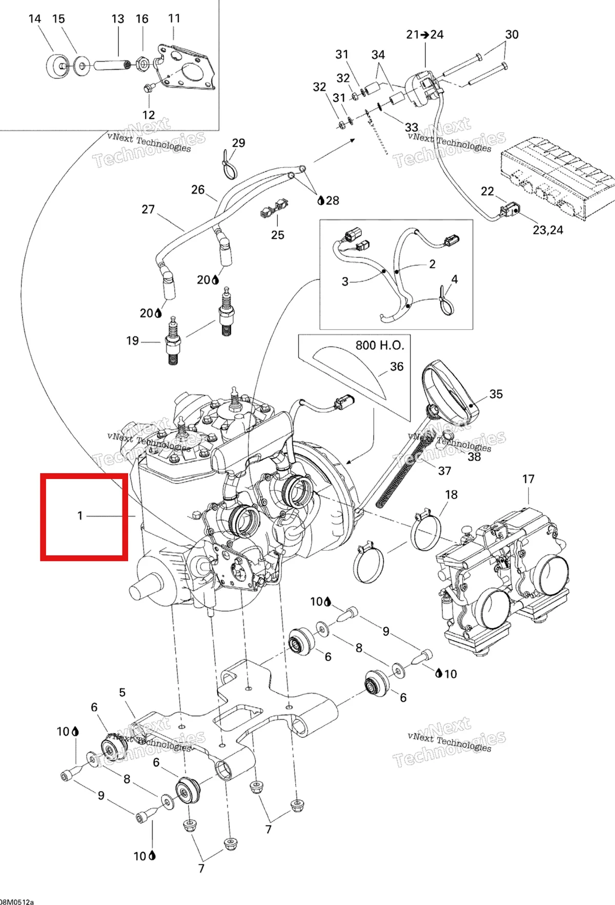 Деталь 400509760 на схеме узла 2005 Ski-Doo Summit 600 HO Engine 1, 600Ho