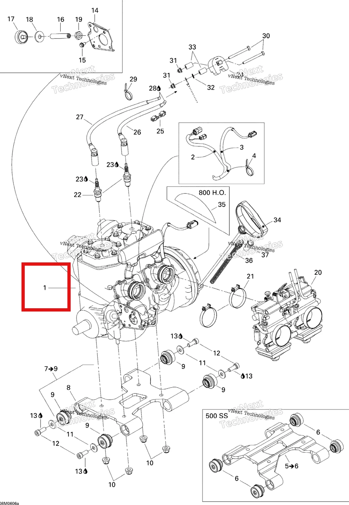 Деталь 400509766 на схеме узла 2006 Ski-Doo GSX 500SS Engine 500, 1