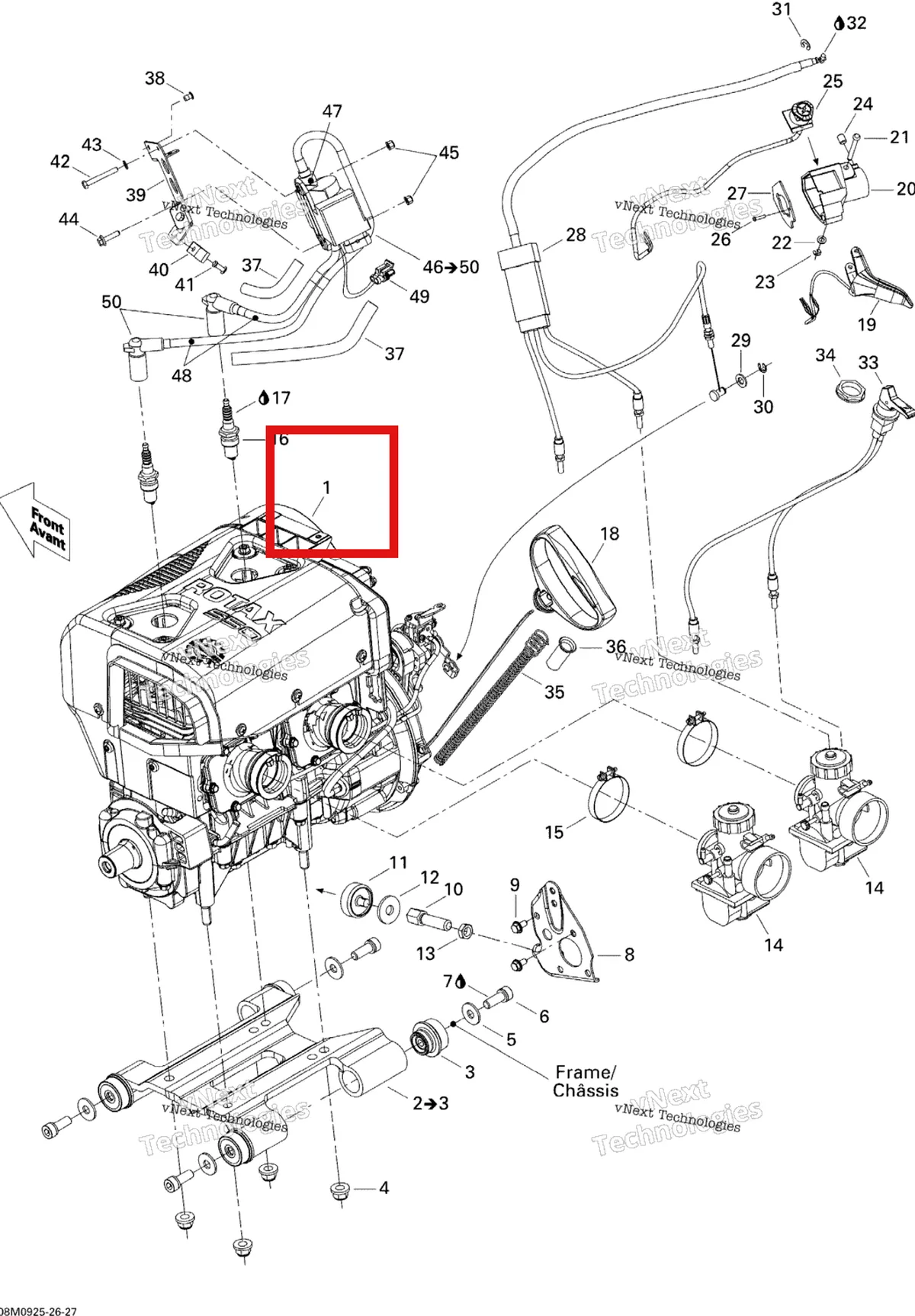 Деталь 400509785 (Двигатель 552) на схеме узла 2009 Ski-Doo Skandic Tundra LT 550F Engine And Engine Support