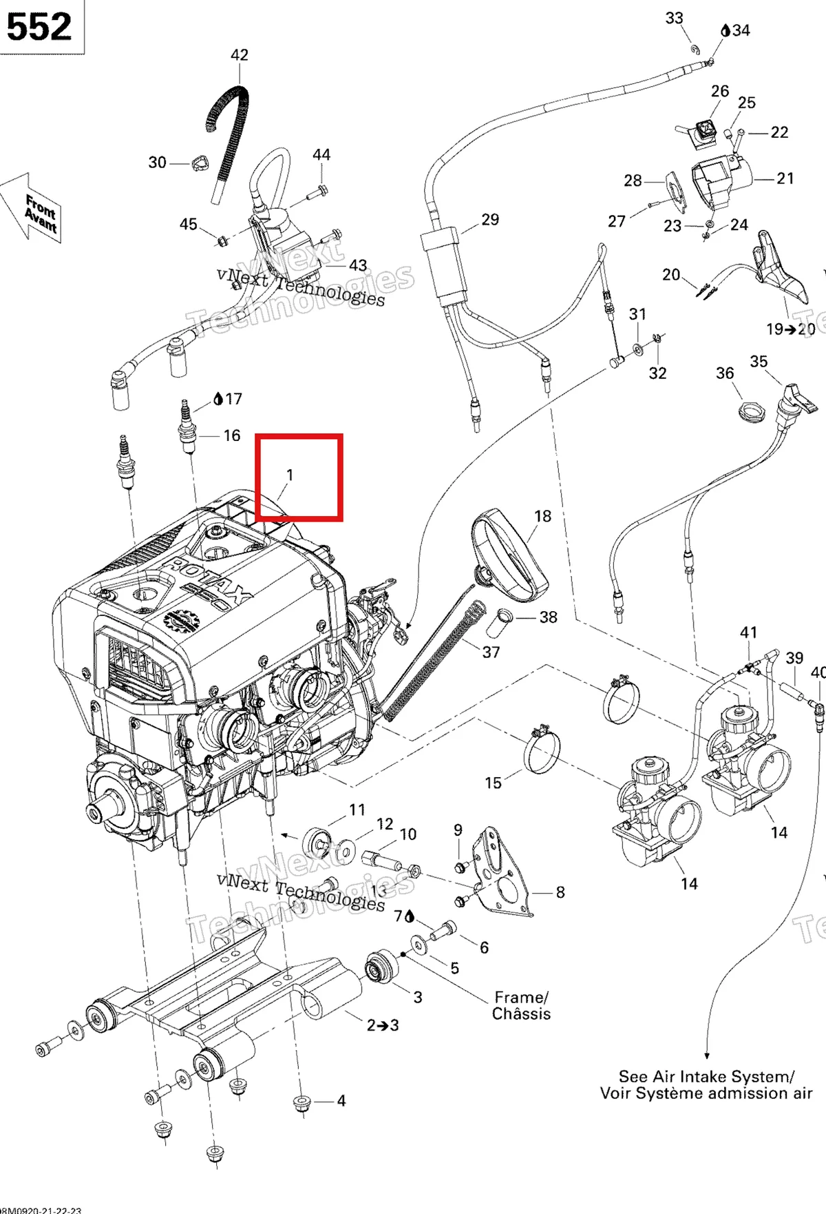 Деталь 400509786 на схеме узла 2009 Ski-Doo GSX Fan Engine And Engine Support