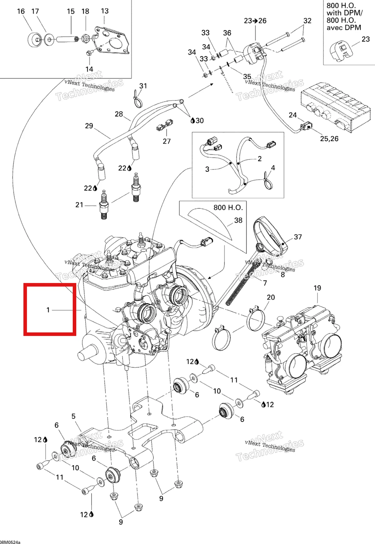 Деталь 400702626 на схеме узла 2005 Ski-Doo MX Z 600 HO Renegade Engine 1