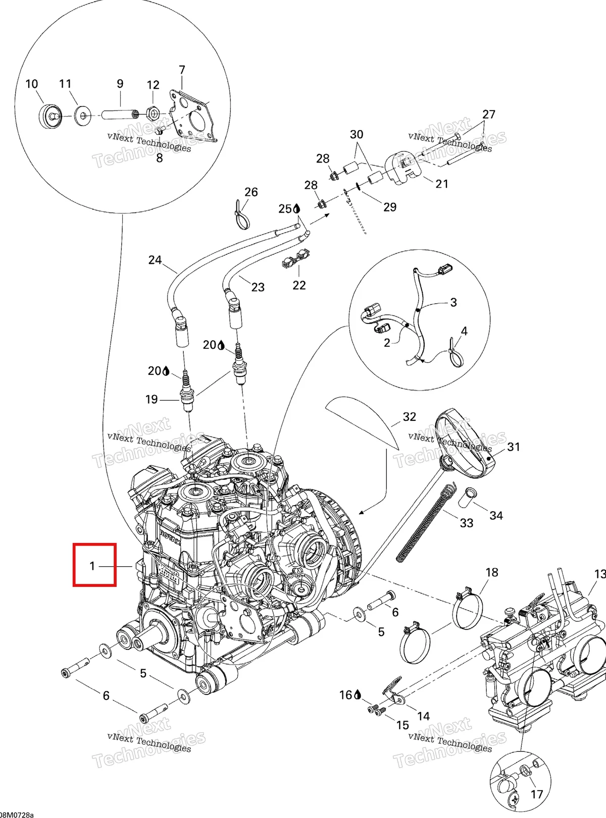 Деталь 400702629 на схеме узла 2007 Ski-Doo Summit X Engine 1