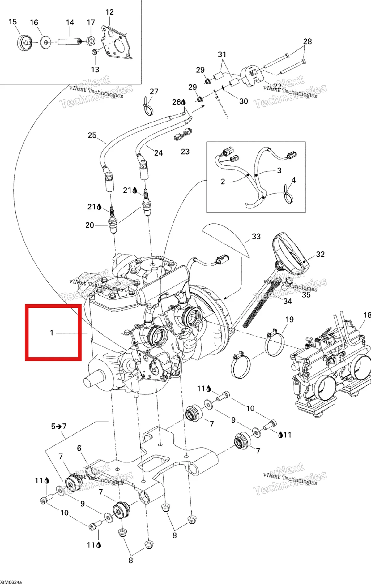 Деталь 400702632 на схеме узла 2006 Ski-Doo MX Z 800 HO Renegade & Renegade X Engine 1