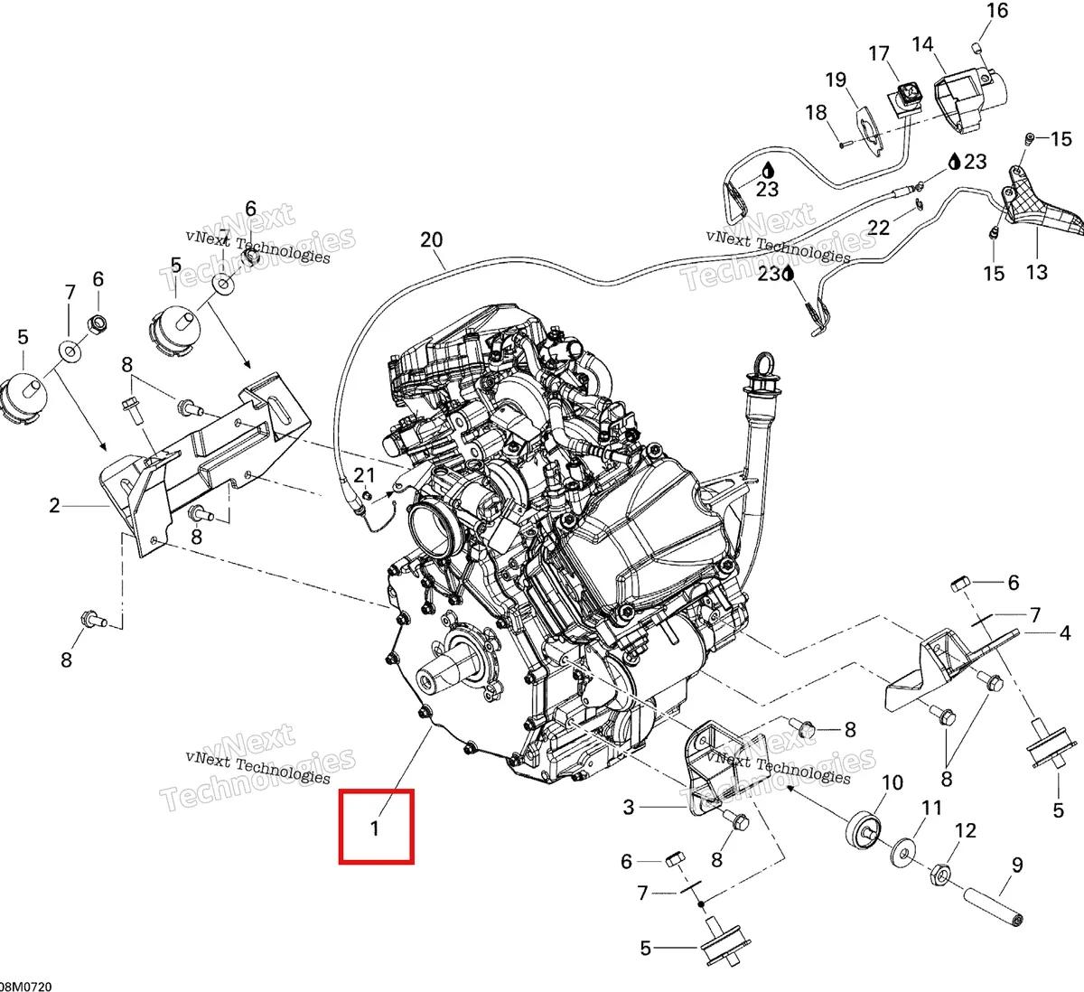 Деталь 400800314 (Деталь Engine V810) на схеме узла 2007 Ski-Doo Expedition Sport V-800 Engine And Engine Support