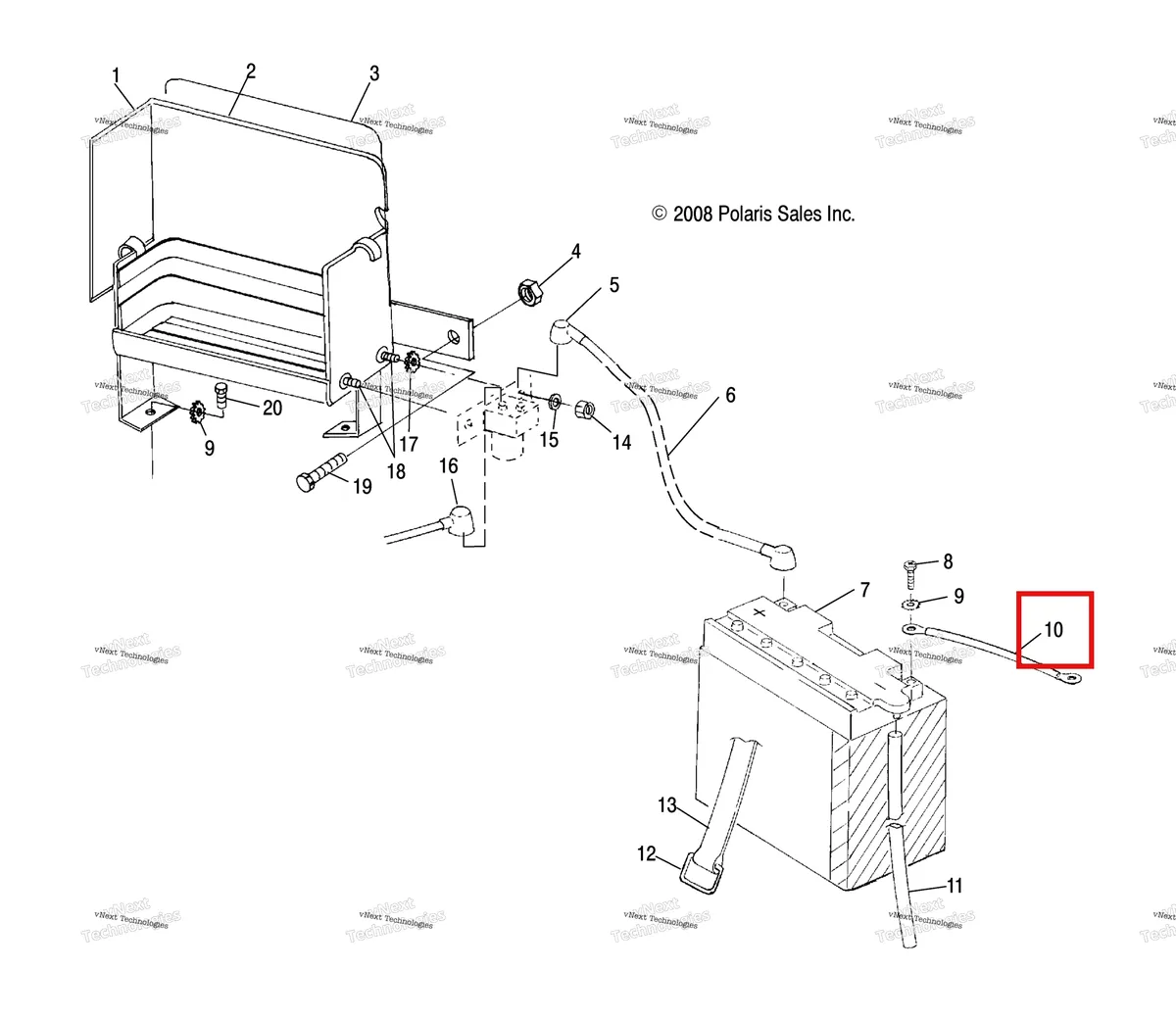 Деталь 4010068 (Стартер трос 9 дюйм Polaris Widetrak LX (2006) (4010068)) на схеме узла Electrical, Battery