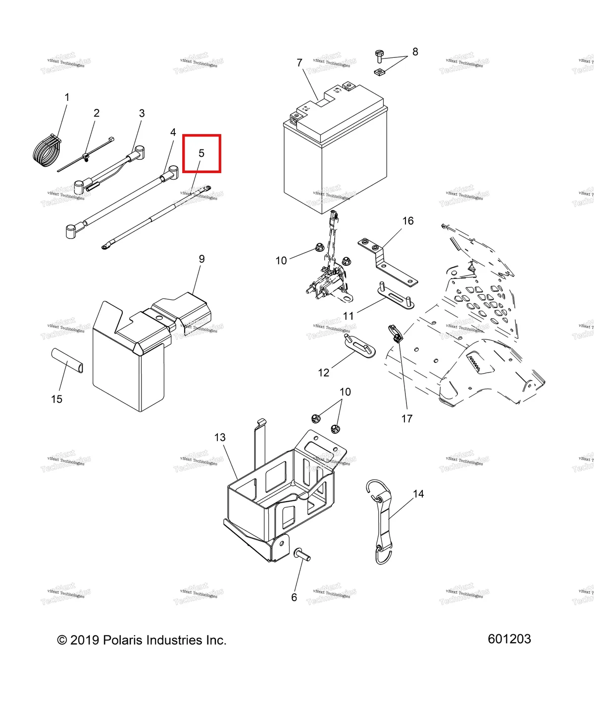 Деталь 4014683 (Трос 1225 мм 6 GA чёрный Polaris 800 AXYS Pro RMK LE 155 (2017) (4014683)) на схеме узла Electrical, Battery/Box & Cables E.S