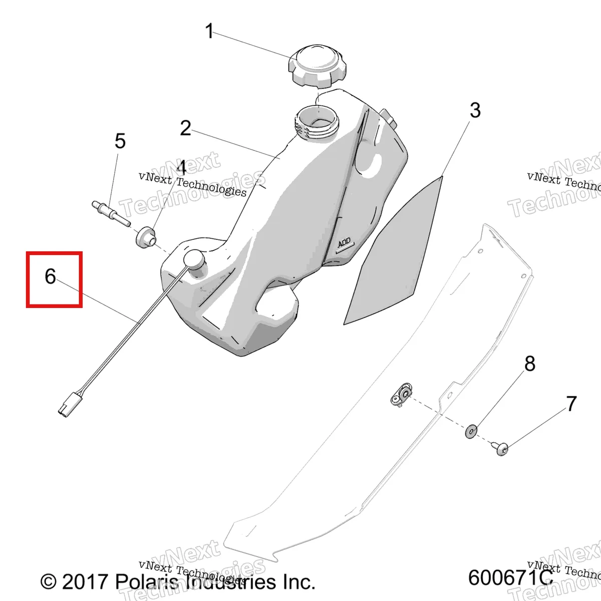 Деталь 4014699 (Масляный LEVEL выключатель NO CONTACT Polaris 800 AXYS Pro RMK LE 155 (2017) (4014699)) на схеме узла Engine, Oil Bottle Asm