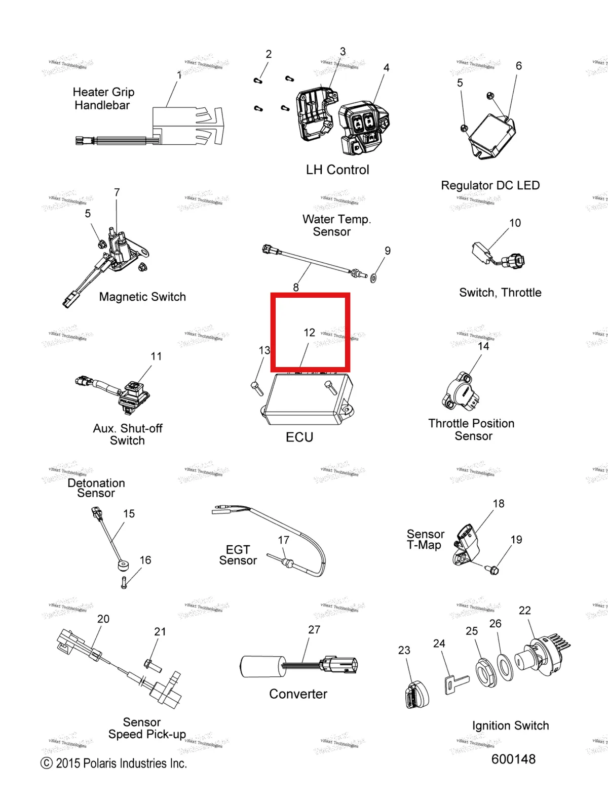 Деталь 4014919 (ECU Polaris 800 AXYS Pro RMK LE 155 (2017) (4014919)) на схеме узла Electrical, Switches, Sensors & Components All Options