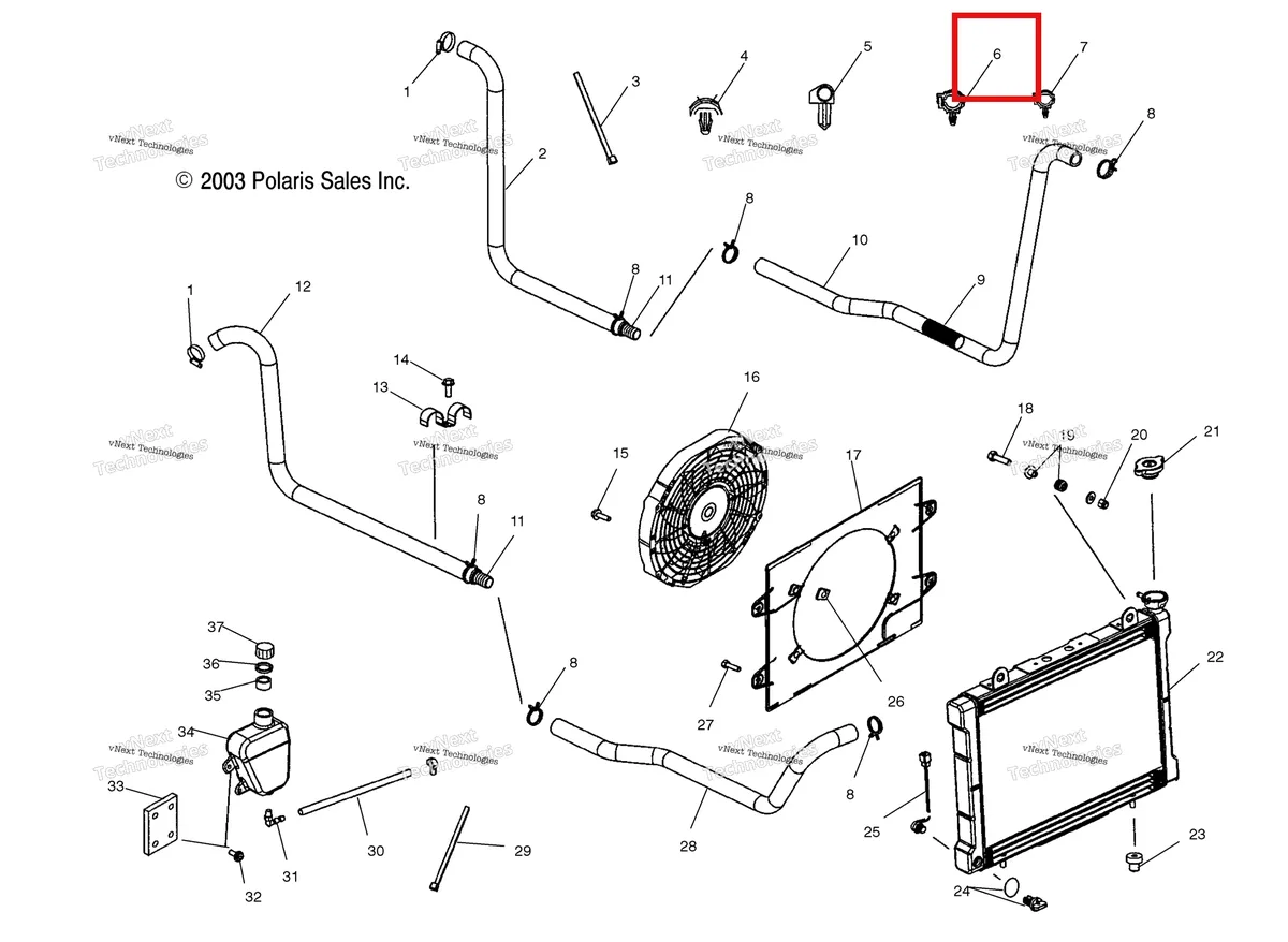 Деталь 4020149 (ROSEBUD клипса Polaris Widetrak LX (2006) (4020149)) на схеме узла Cooling System