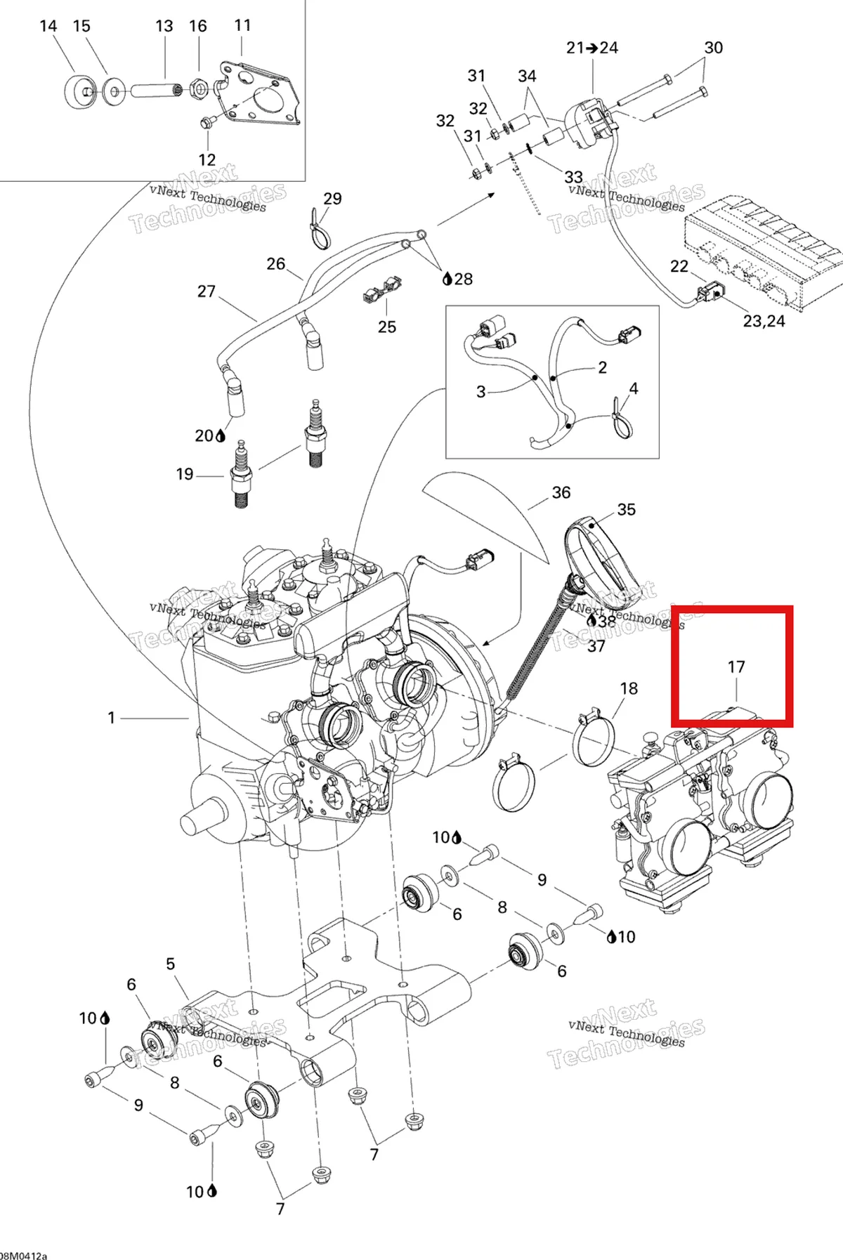 Деталь 403138762 на схеме узла 2004 Ski-Doo Summit 600 HO Engine 1