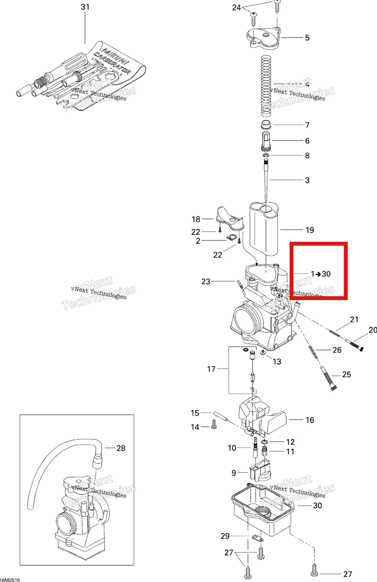 Деталь 403138765 на схеме узла 2005 Ski-Doo MX Z X 440 Racing Carburetor