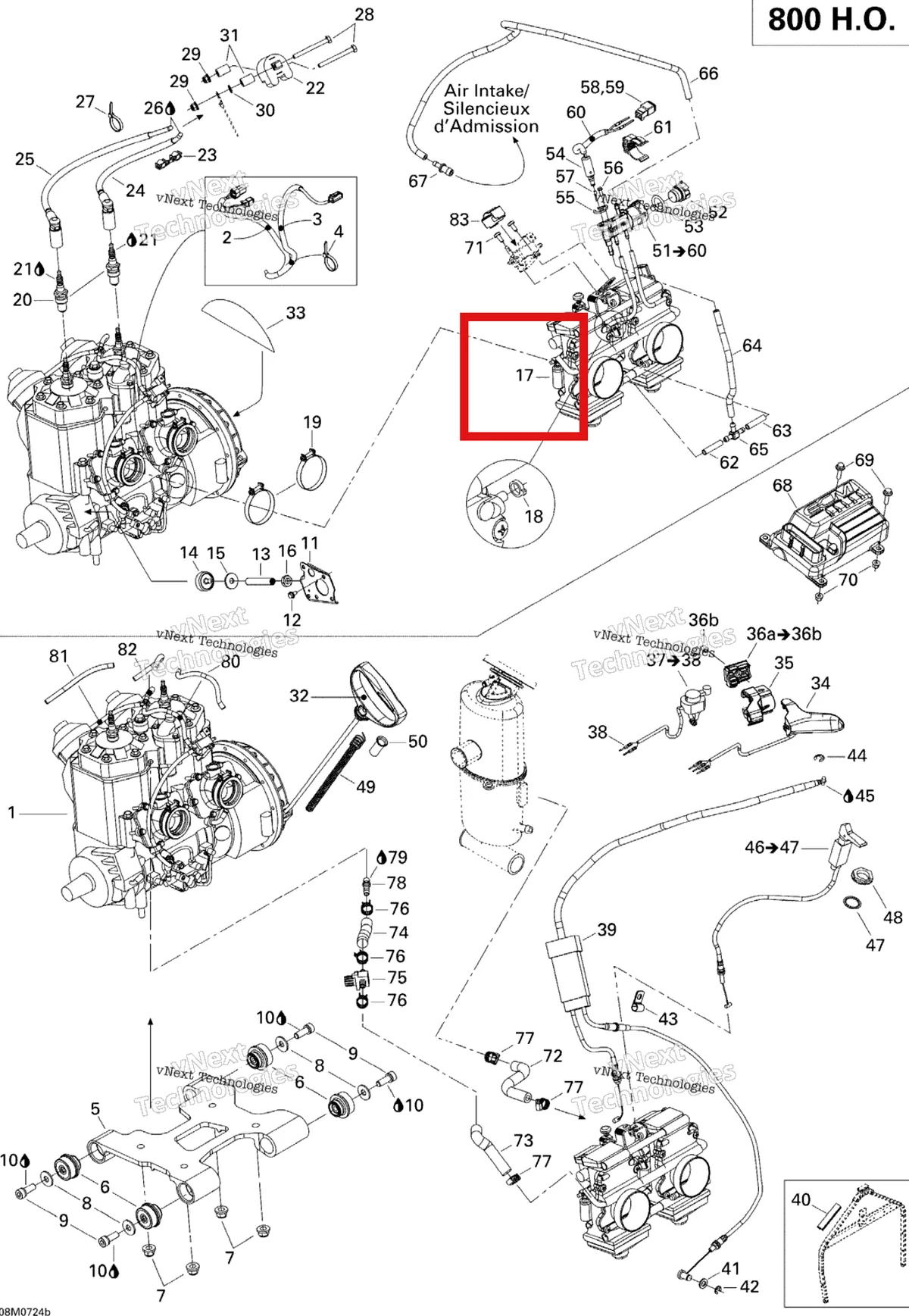 Деталь 403138778 на схеме узла 2007 Ski-Doo MX Z XRS 800 HO PTEK Engine 800Hoptek