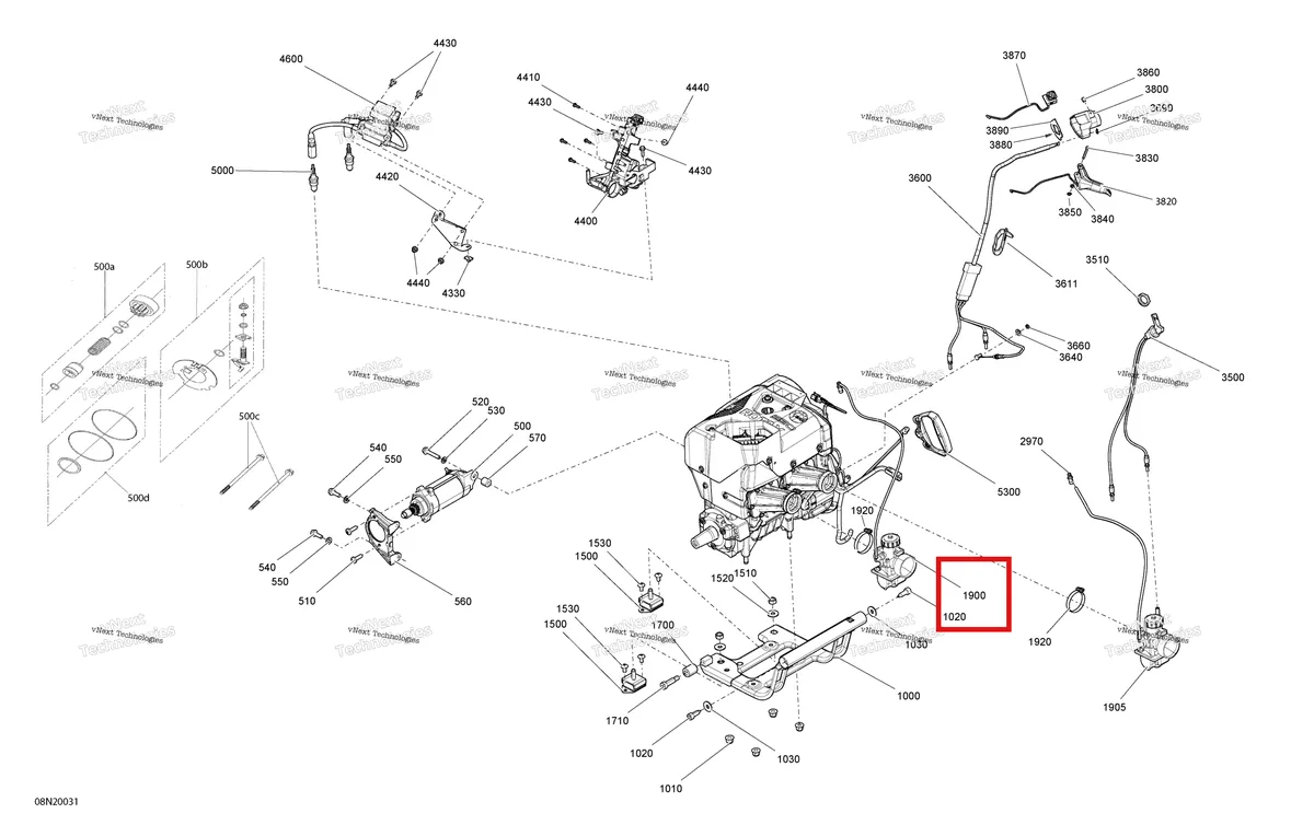 Деталь 403138814 (Карбюратор VM-219) на схеме узла 2020 Ski-Doo SKANDIC WT 550F Engine - System