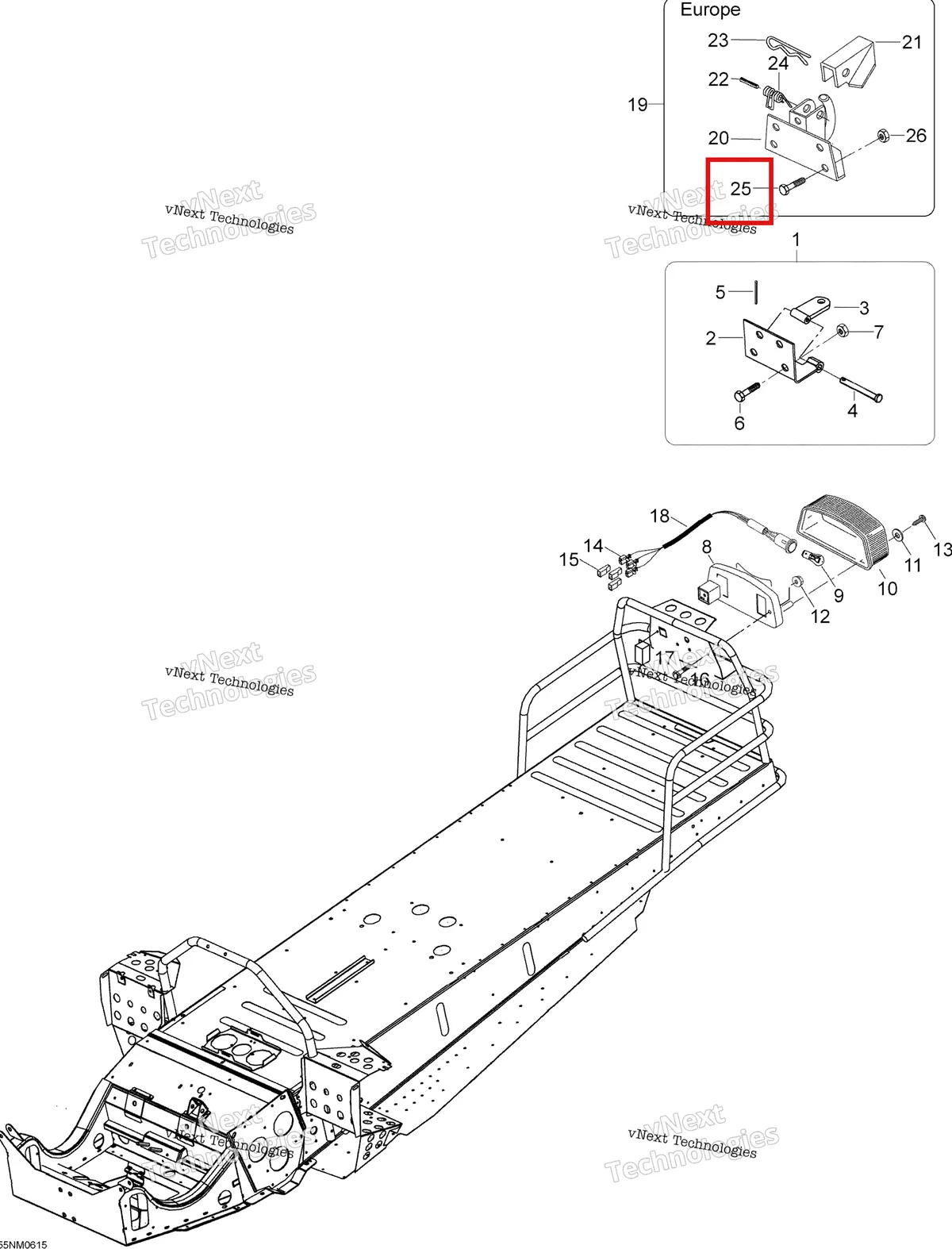 Деталь 40336 (Деталь Screw M8x20) на схеме узла 2006 Ski-Doo Skandic SUV 550F Luggage Rack