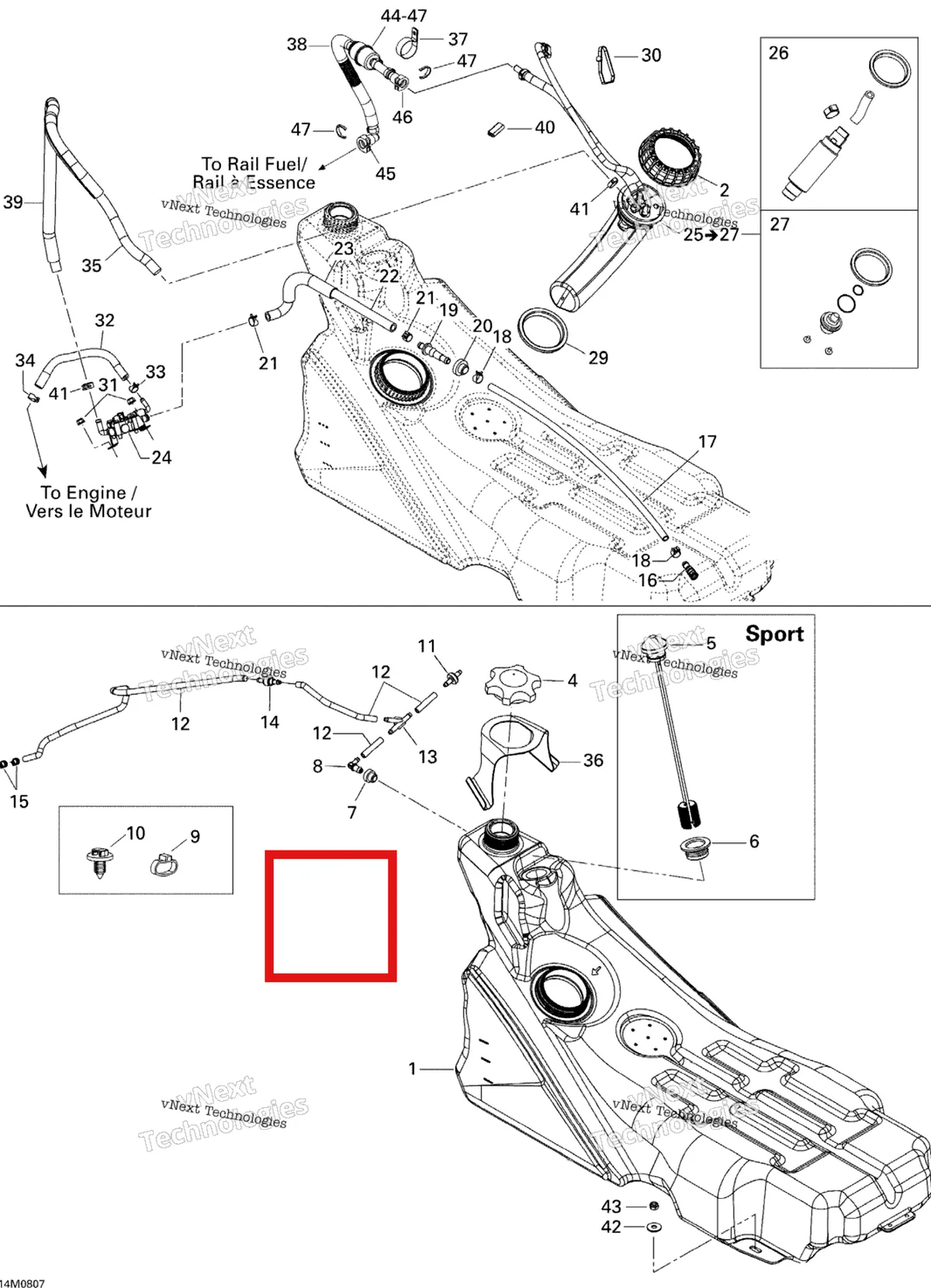 Деталь 403901812 (Топливный Насос) на схеме узла 2008 Ski-Doo GTX LTD 600 HO SDI Fuel System Ltd