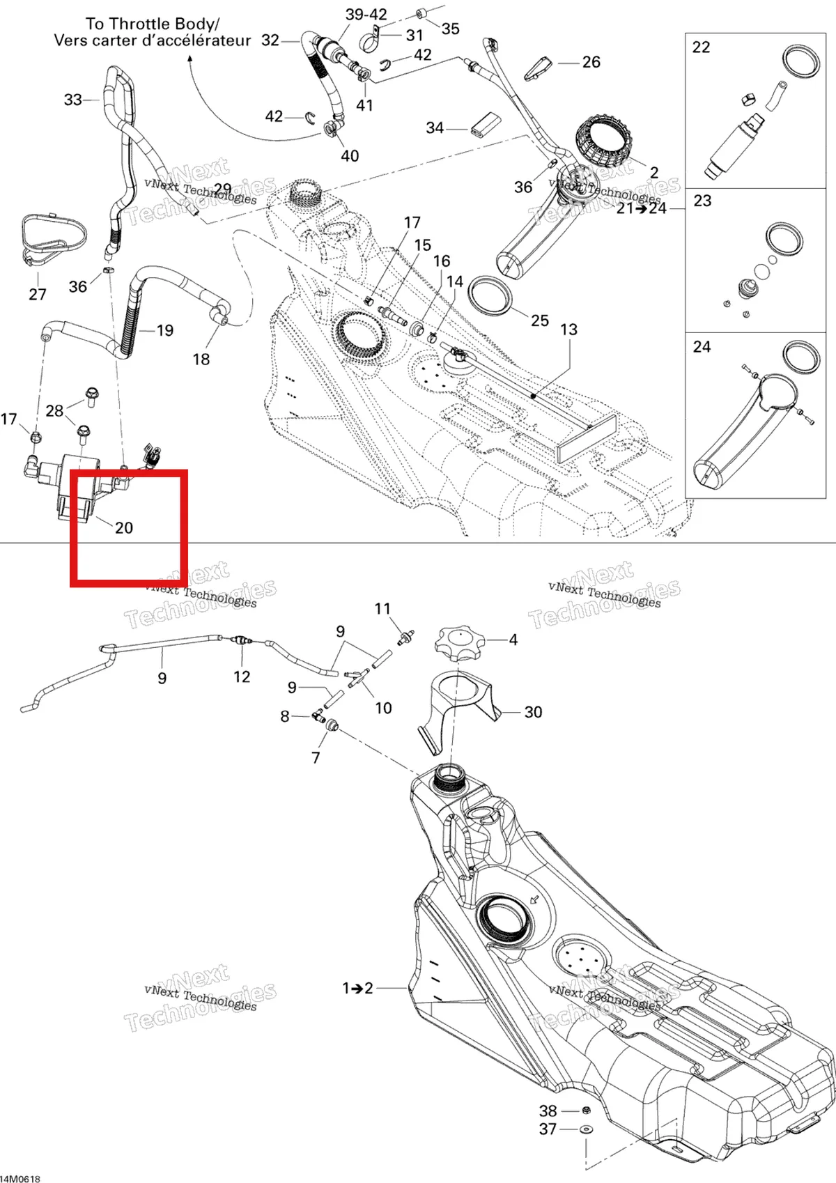 Деталь 403901818 на схеме узла 2006 Ski-Doo Mach Z 1000 SDI Adrenaline & X Fuel System